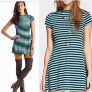 Free People Beach Dress Navy Mint Green Combo Mock Neck Striped Size M